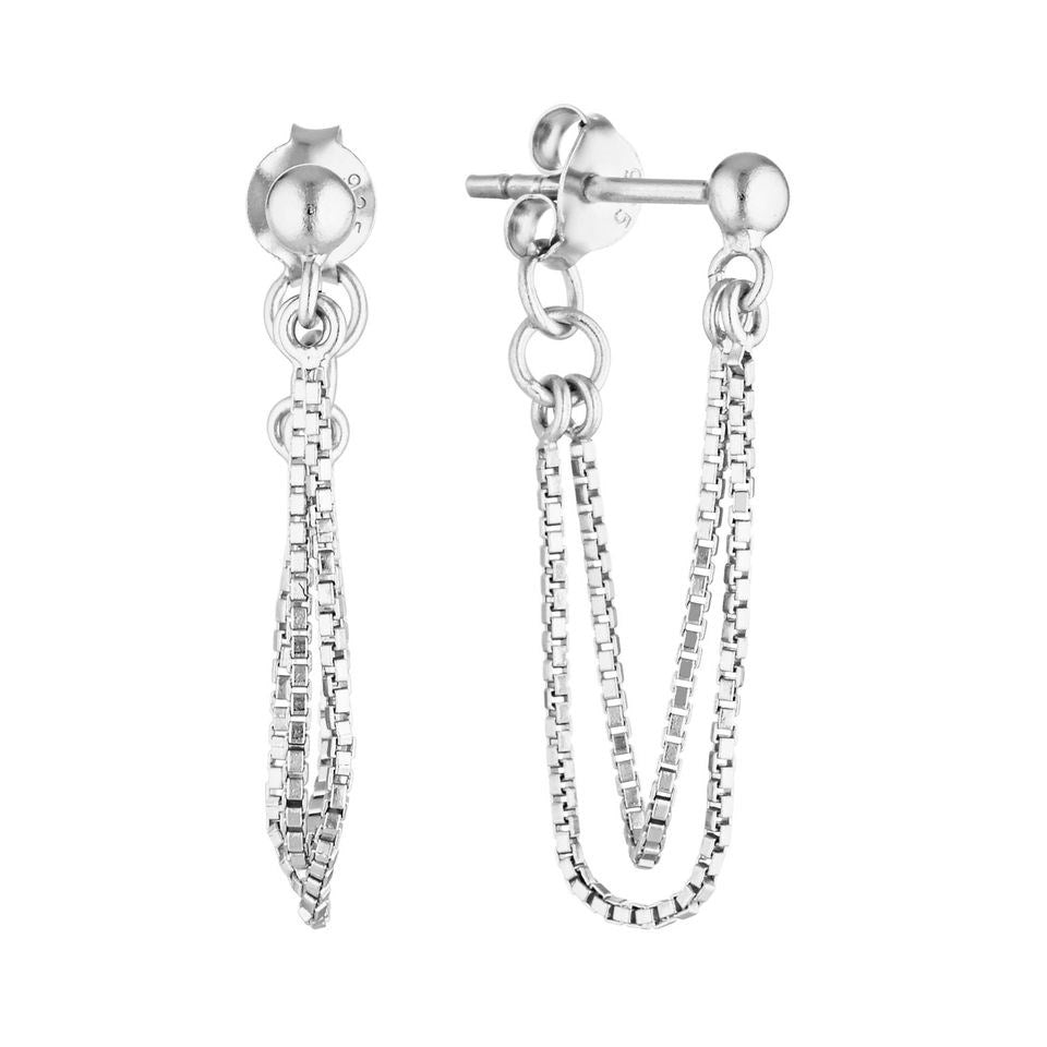 Load image into Gallery viewer, Ball Stud Chain Earrings Silver - Bowerbird Jewels - Online Jewellery Stores

