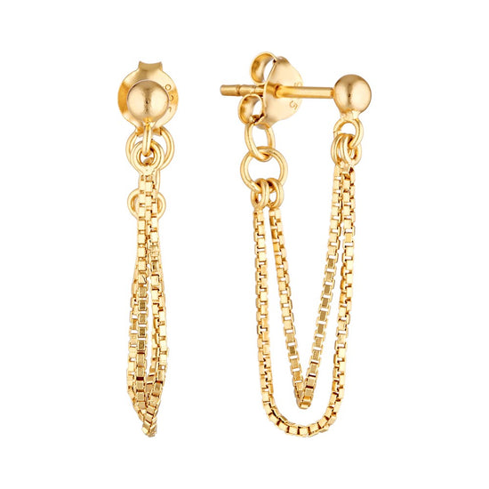 Ball Stud Chain Earrings Gold - Bowerbird Jewels - Online Jewellery Stores