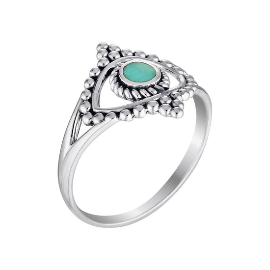 Silver Beaded Turquoise Eye Ring