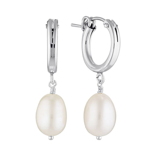 Rice Pearl Drop Hoop Earrings Silver  - Bowerbird Jewels - Online Jewellery Stores