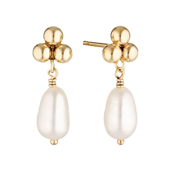 Gold 3 Ball Drop Pearl Earrings - - Bowerbird Jewels - Online Jewellery Stores
