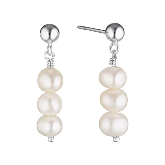 Load image into Gallery viewer, Triple Pearl Drop Stud Earrings Silver - Bowerbird Jewels - Online Jewellery Stores
