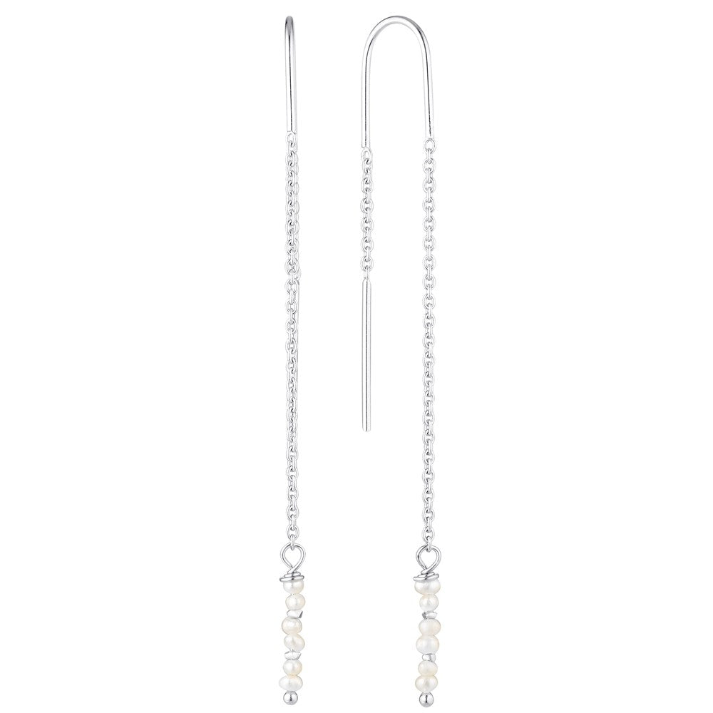 Long Pearl Thread Earrings Silver - Bowerbird Jewels - Online Jewewllery Stores