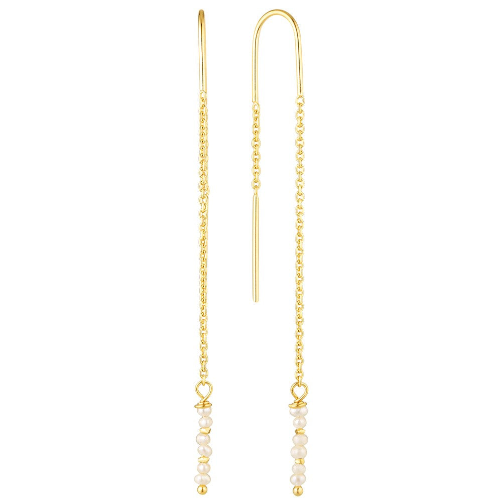 Long Pearl Thread Earrings Gold - Bowerbird Jewels - Online Jewewllery Stores