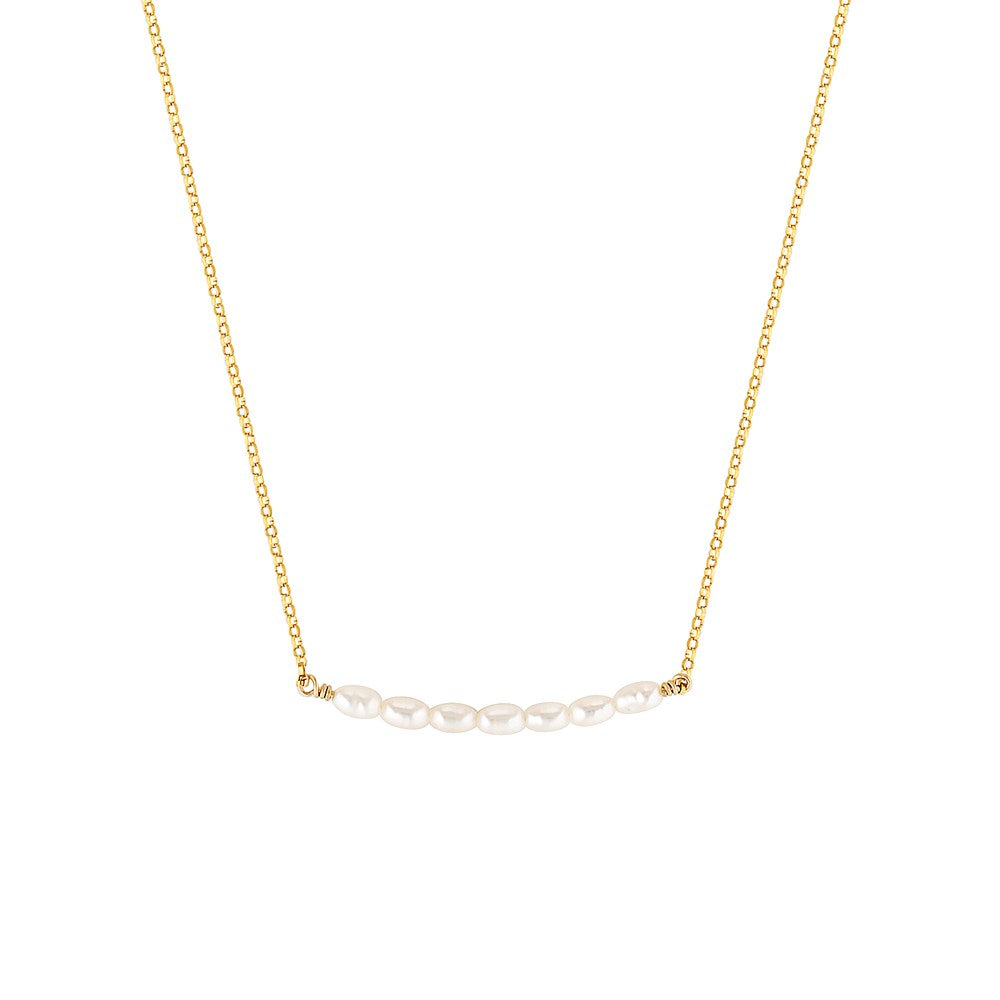 Pearl Line Necklace Gold 1 - Bowerbird Jewels - Online Jewellery Stores