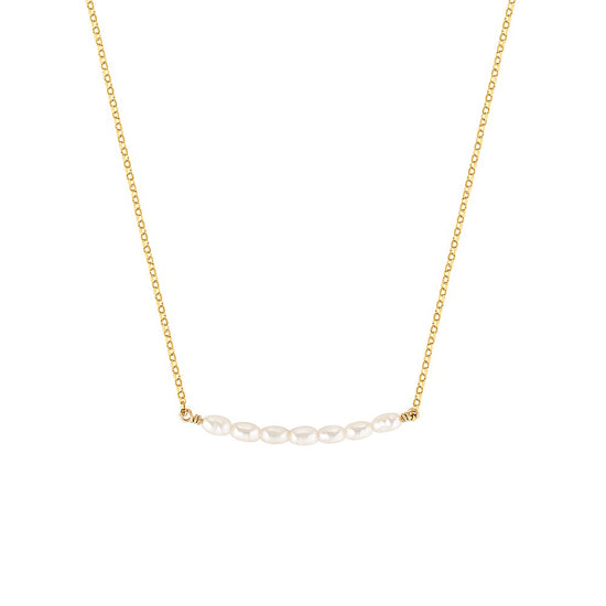 Pearl Line Necklace Gold 1 - Bowerbird Jewels - Online Jewellery Stores