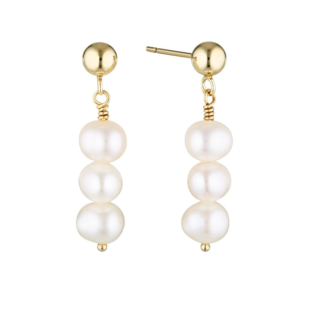 Triple Pearl Drop Stud Earrings Gold - Bowerbird Jewels - Online Jewellery Stores