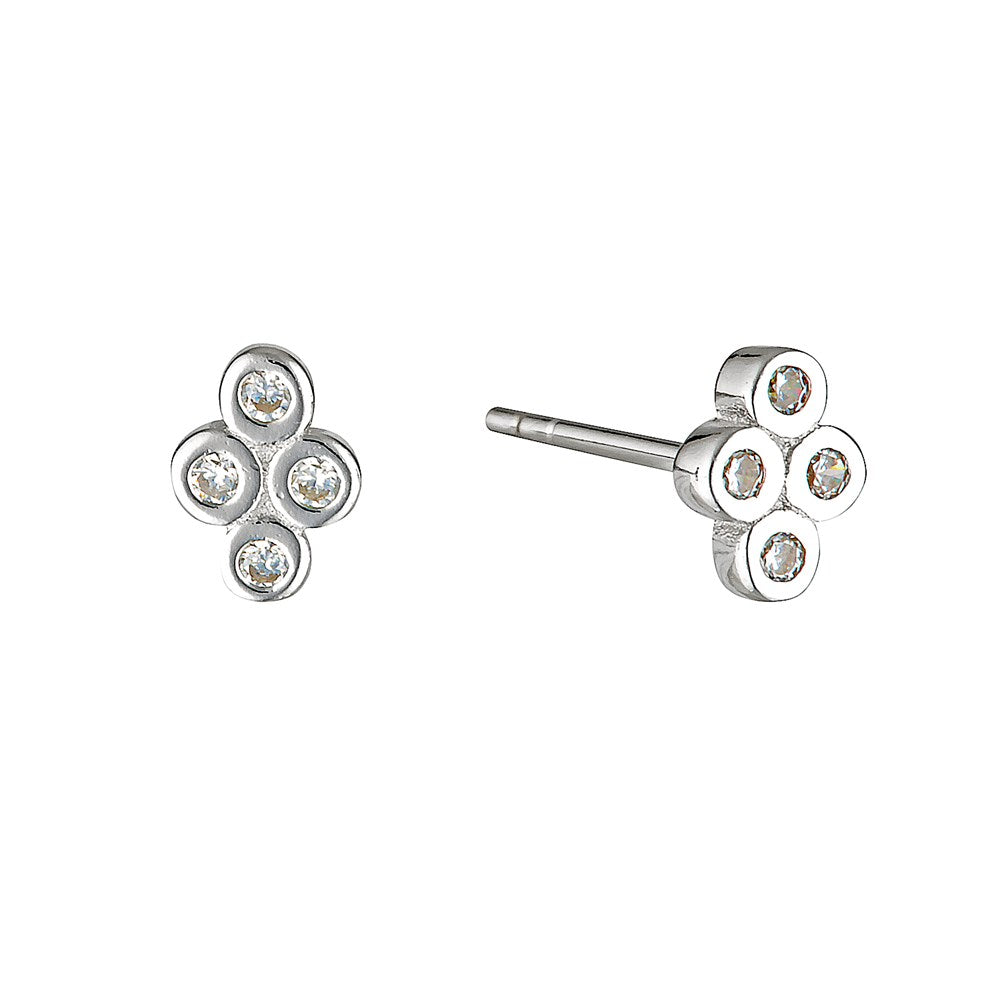 Mosaic Sparkling Stud Earrings Silver  - Bowerbird Jewels - Online Jewellery Stores