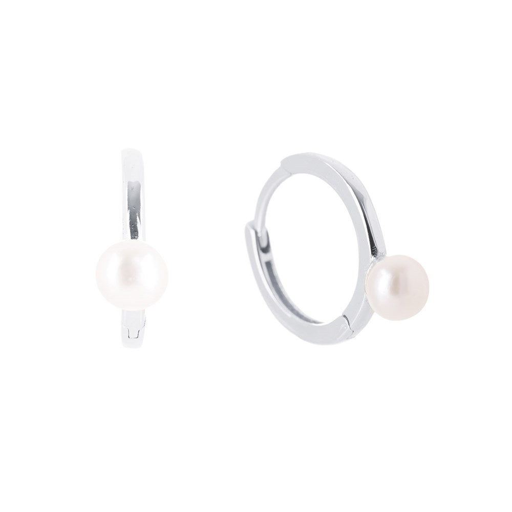 Freshwater Pearl Huggie Silver 1 - Bowerbird Jewels - Online Jewellery Store