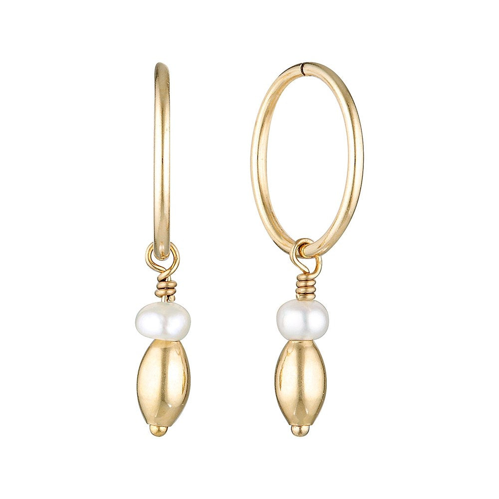 Gold Bead and Drop Pearl Fine Hoop Earrings Gold 1 - Bowerbird Jewels - Online Jewellery Store