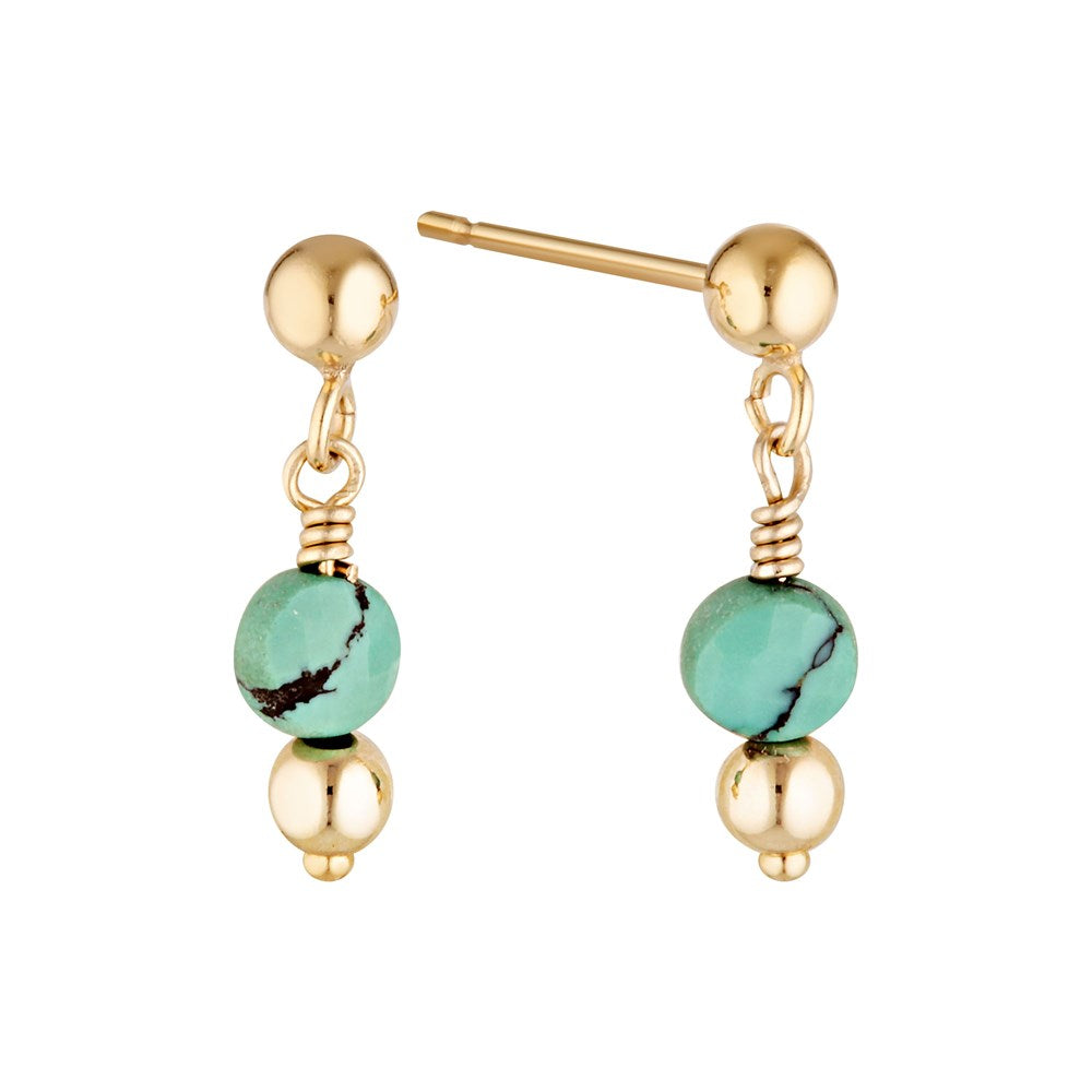 Gold Gem Raindrop Earrings Gold and Turquoise 1 - Bowerbird Jewels - Online Jewellery Store