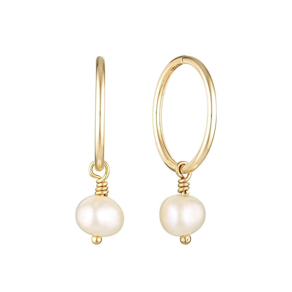 Gold Pearl Drop Fine Hoop Earrings Gold 1 - Bowerbird Jewels - Online Jewellery Store