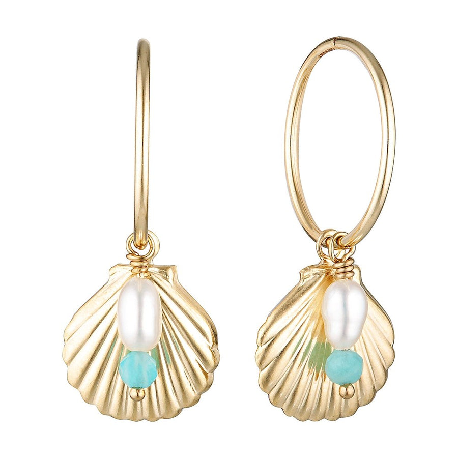 Gold Shell Charm Hoop Earrings Gold 1 - Bowerbird Jewels - Online Jewellery Store