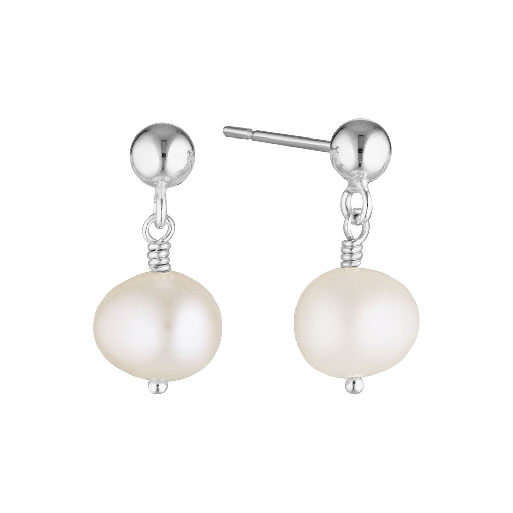 Potato Pearl Drop Stud Earrings Silver 1 - Bowerbird Jewels - Online Jewellery Store