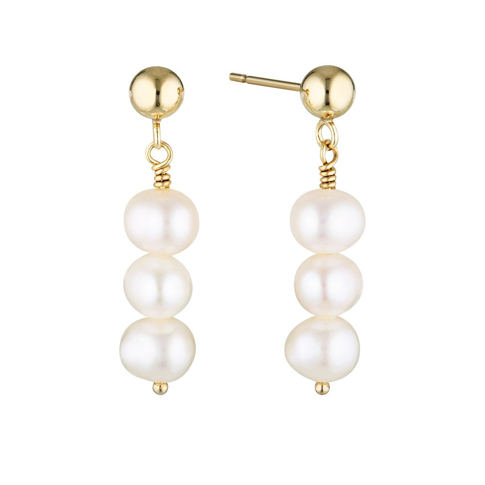 Triple Pearl Drop Stud Earrings Gold 1 - Bowerbird Jewels - Online Jewellery Store