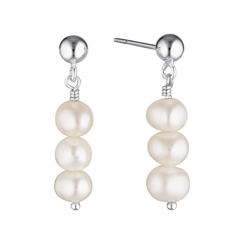 Triple Pearl Drop Stud Earrings Silver 1 - Bowerbird Jewels - Online Jewellery Store